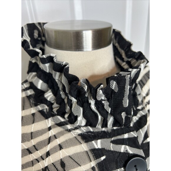 Damee Jacket Womens L Black Zebra Striped Mesh Art To Wear Artsy Lagenlook Top - Picture 3 of 10